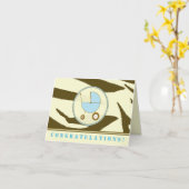 Brown Zebra Print/Blueベビーおめでとうカード カード (黄色い花)