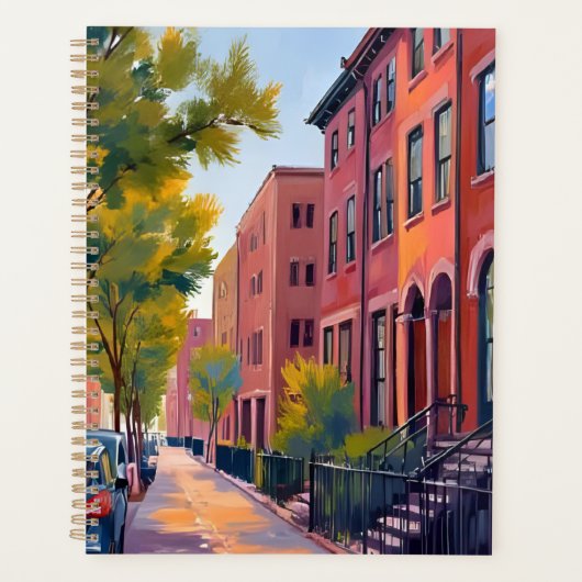 Brownstone City Street | Boston Brick Watercolor プランナー手帳 (正面)