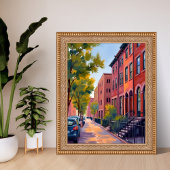 Brownstone City Street | Boston Brick Watercolor  ポスター