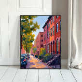 Brownstone City Street | Boston Brick Watercolor  ポスター