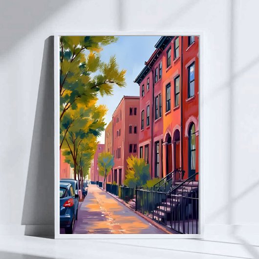 Brownstone City Street | Boston Brick Watercolor  ポスター