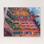 Brownstone City Street Watercolor Painting ジグソーパズル (横)