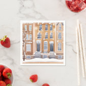 Brownstone Homes | Snowy City Street Watercolor スタンダードカクテルナプキン (インサイチュ)