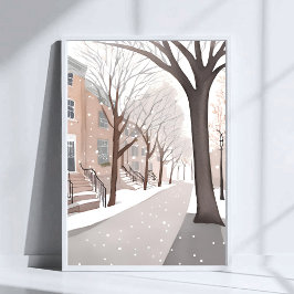 Brownstone Street | Snowy Winter Watercolor Art ポスター
