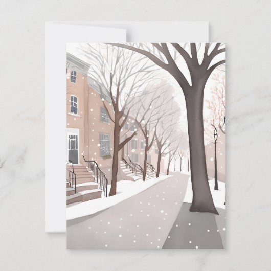 Brownstone Street | Snowy Winter Watercolor Card (正面)