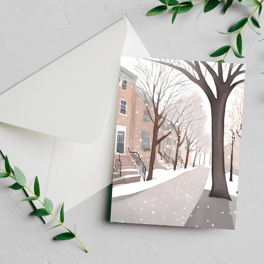 Brownstone Street | Snowy Winter Watercolor Card