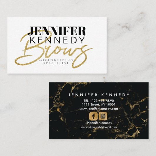 Browsスペシャリスト金ゴールドグリッタータイポグラフィモダン 名刺 (正面/裏面)