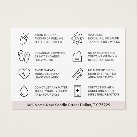 Brows AfterCare PMU Brow Instructionsモダンカード  (裏面)