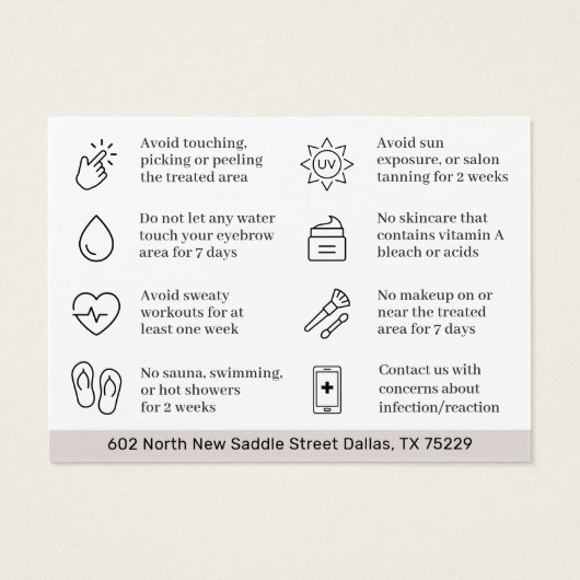 Brows AfterCare PMU Brow Instructionsモダンカード (裏面)