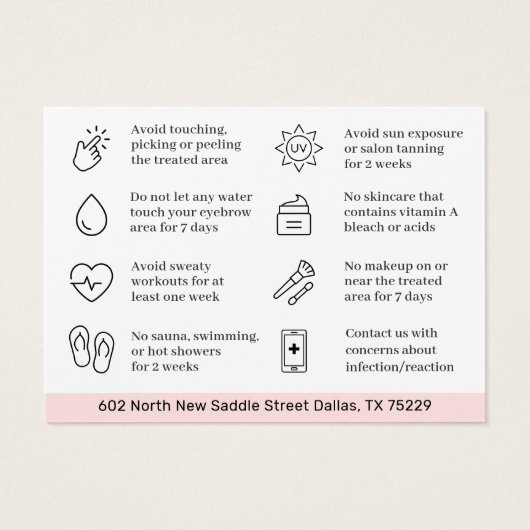 Brows AfterCare PMU Brow Instructionsモダンカード (裏面)