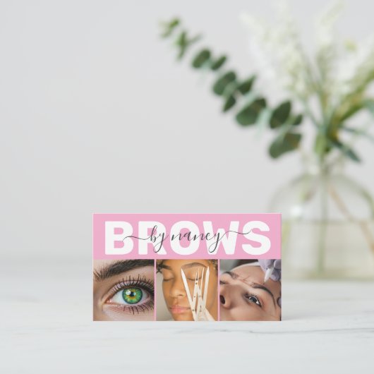 Brows Elegant Blush Pink Photo QR Code Logo 名刺 (スタンド正面)