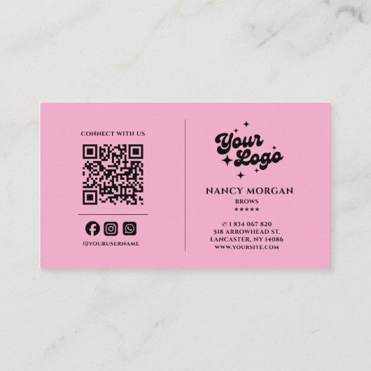 Brows Elegant Blush Pink Photo QR Code Logo 名刺 (裏面)