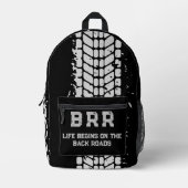 BRRロゴグレーレタリング「ライフは次の日から始まる…」 プリントバックパック (正面)