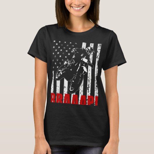 Brraaap Dirt Bike American Flag Motocross Biker 4t Tシャツ (正面)