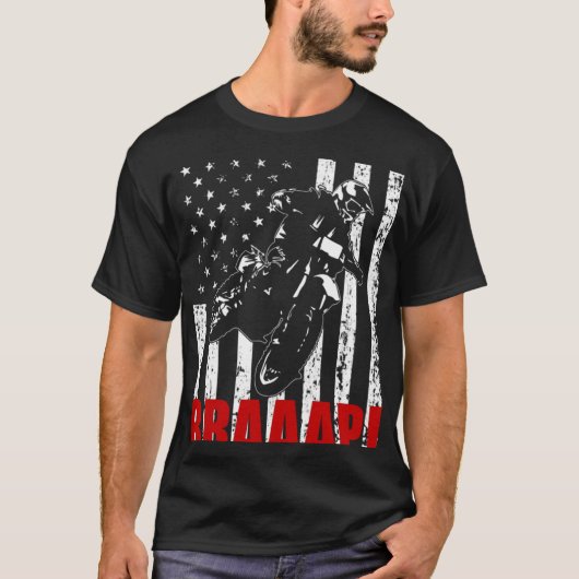 Brraaap Dirt Bike American Flag Motocross Biker 4t Tシャツ (正面)