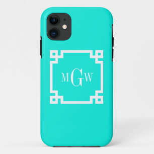 Brt Aqua Whtギリシャ語鍵#2フレーム3 Init Monogram iPhone 11 ケース