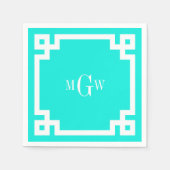 Brt Aqua Whtギリシャ語鍵#2フレーム3 Init Monogram S スタンダードカクテルナプキン (正面)