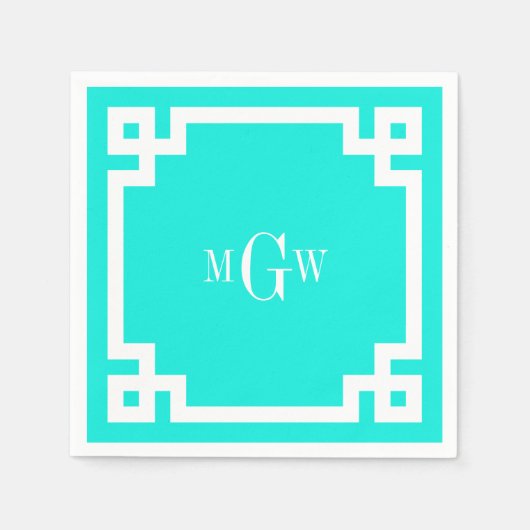 Brt Aqua Whtギリシャ語鍵#2フレーム3 Init Monogram S スタンダードカクテルナプキン (正面)