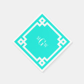 Brt Aqua Whtギリシャ語鍵#2フレーム3 Init Monogram S スタンダードカクテルナプキン (角)