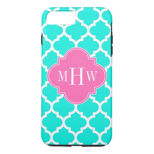 Brt Aqua Wht Moroccan #5 HotPink2イニシャルモノグラム Case-Mate iPhoneケース (裏面)
