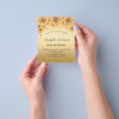 Brthdayパーティー金ゴールドバラフローラ予算の招待 チラシ (手)