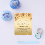 Brthdayパーティー金ゴールドバラフローラ予算の招待 チラシ (シングル)