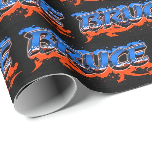 Bruce Vorname Name Graffiti blue orange ラッピングペーパー (ロールコーナー)