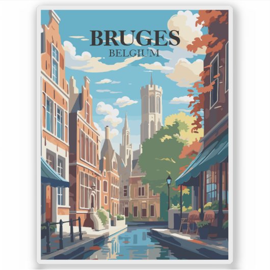 Bruges Belgium Travel Illustration シール (正面)