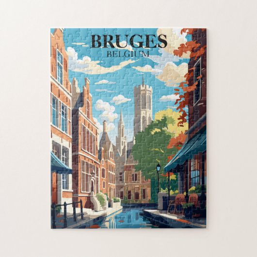 Bruges Belgium Travel Illustration ジグソーパズル (縦)