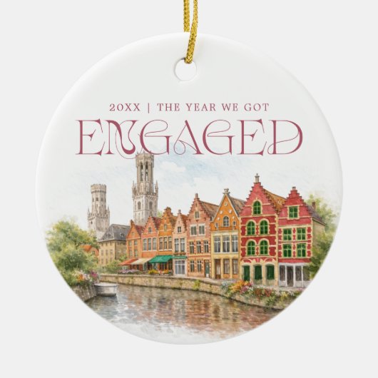 Bruges Belgium Watercolor Engagement Photo セラミックオーナメント (正面)