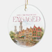 Bruges Belgium Watercolor Engagement Photo セラミックオーナメント (左)