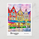 Bruggeベルギー旅行水の色の手描き ポストカード (正面)