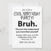Bruhタイポグラフィティーン男子誕生日Bruh 招待状 (正面)
