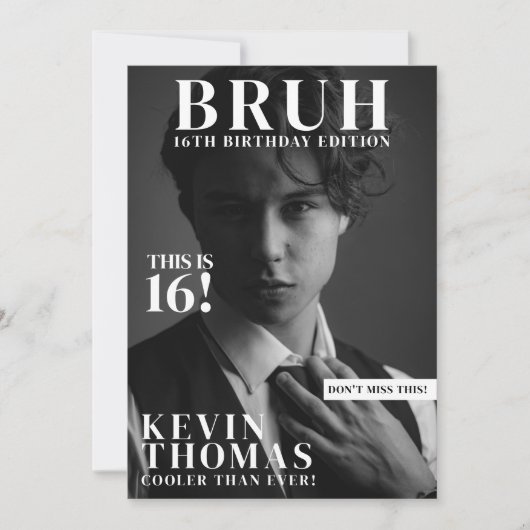 BRUHバースデーパーティーマガジンカバーボーイ10代の若者 招待状 (正面)