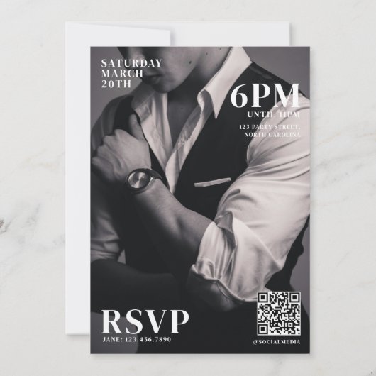 BRUHバースデーパーティーマガジンカバーボーイ10代の若者 招待状 (裏面)