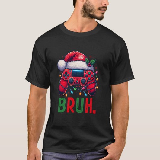 BruhビデオゲおもしろいームコントローラーChristmas Santa G Tシャツ (正面)