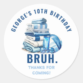 BRUHブループールパーティーボーイ誕生日ありがとう ラウンドシール