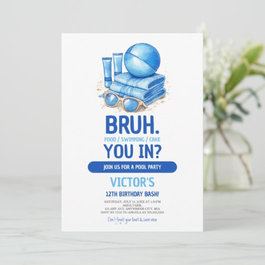 BRUHブループールパーティーボーイ誕生日 招待状 (スタンド正面)