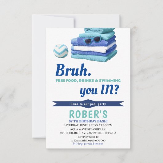 BRUHボーイズ ブループールパーティー 誕生日招待状 サンキューカード (正面)