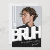 BRUH写真十代の男の子の誕生日パーティー 招待状 (正面)