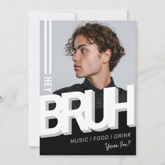 BRUH写真十代の男の子の誕生日パーティー 招待状 (正面)