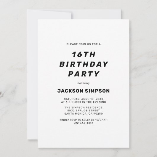 BRUH写真十代の男の子の誕生日パーティー 招待状 (裏面)