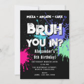 Bruh少年の誕生日パーティーのネオン graffiti ティーンエイジャー 招待状 (正面)