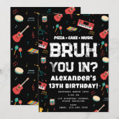 Bruh少年の誕生日パーティーティーンエイジャーミュージックバンド 招待状 (正面/裏面)