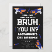 Bruh少年の誕生日パーティー ティーン ダーツ銃バトル 招待状 (正面)