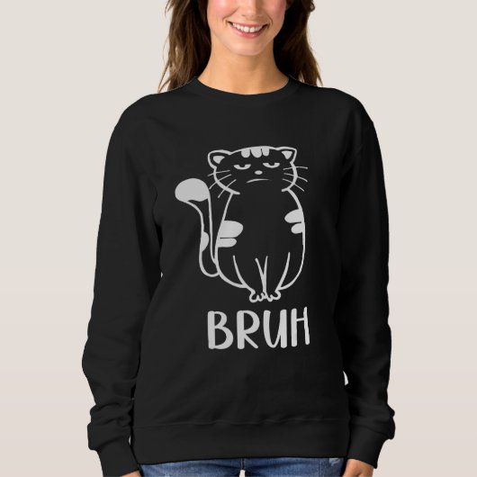 「Bruh」と猫で挨拶する面白いTシャツ 少年・青年・男性向け スウェットシャツ (正面)