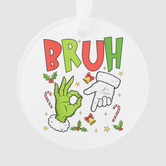 「BRUH」のカートゥーン・ハンドのクリスマス・デザイン オーナメント (正面)