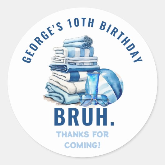 BRUH ブルー プールパーティー 男の子 誕生日 お礼 ラウンドシール (正面)