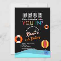 Bruh プールパーティー 誕生日招待状