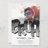 「BRUH」少年ティーン誕生日フォト 招待状 (正面)